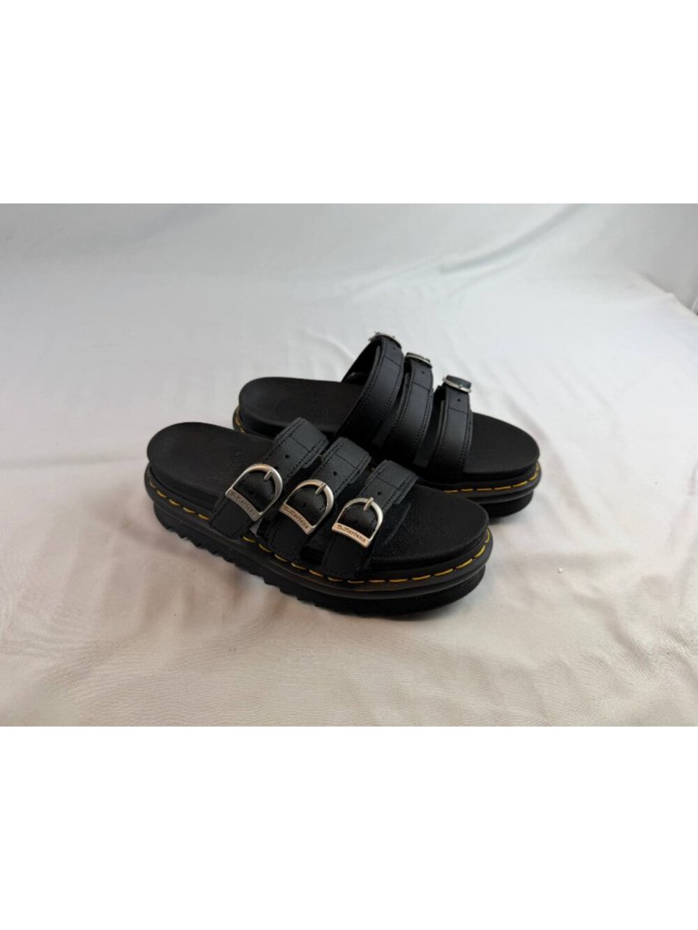 Dr. Martens Blaire Black Leather 3 Buckle Straps Slides Sandals Sz 5 Women